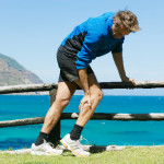 Charley horse pain in the calf of a male jogger. Could be muscle cramp!