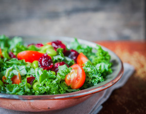 Kale And Edamame Salad On Rustic Background