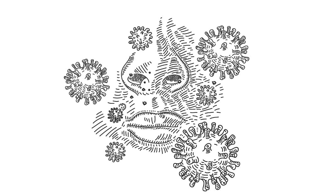 Illustration of pollen near nose causing seasonal allergies